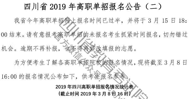 四川省2019年高職單招報(bào)名公告（二）